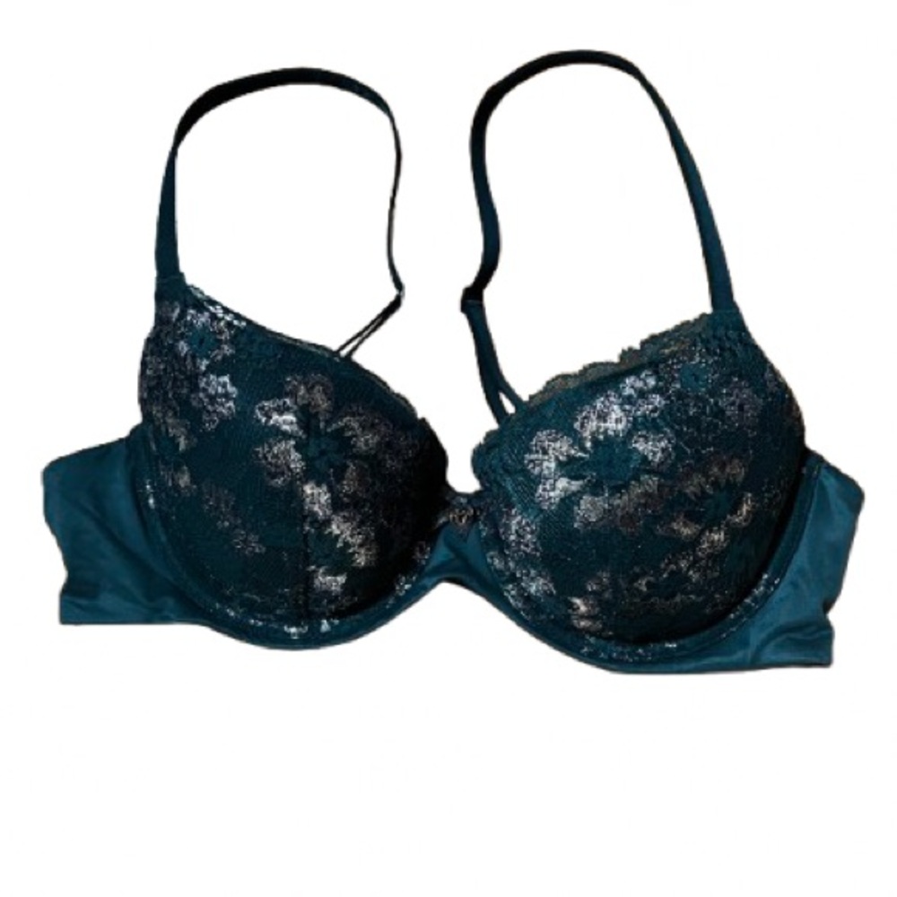 Victoria’s Secret Body By Victoria Lined Demi Lace Trim Teal Bra Size 36B
